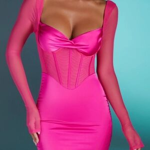 Oh Polly Hot Pink Long Sleeve Mini Dress